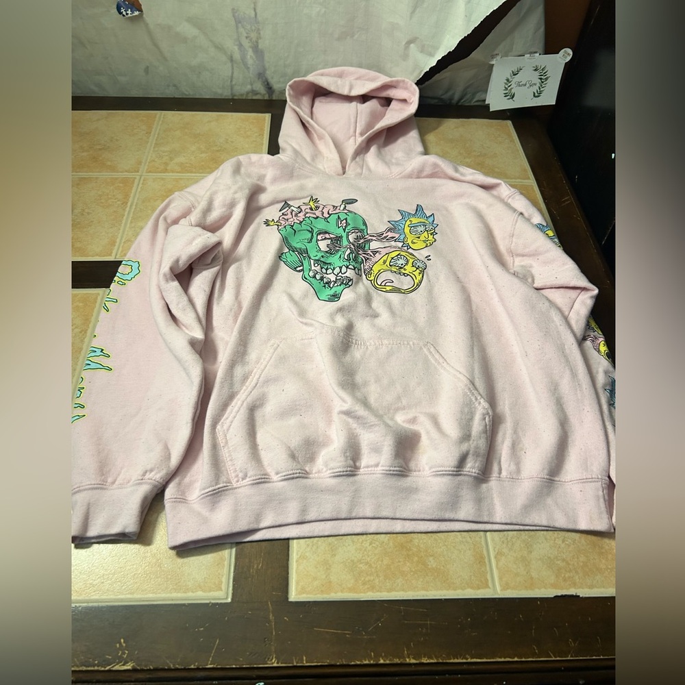Rick And Morty Eyeball Skull Pink Hoodie Size L Sweatshirt Hoodie